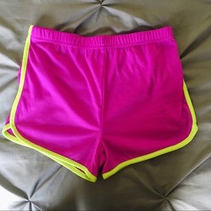 neon purple & yellow lounge shorts